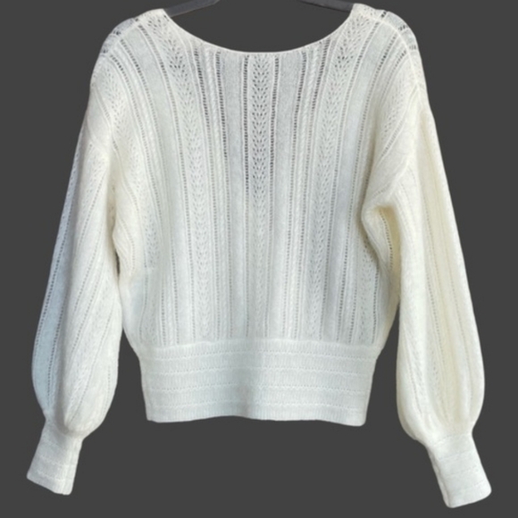 SÉZANE Cristina Cream Mohair Wool Crossover V Neck Crossover  Pointelle Sweater - Picture 11 of 16